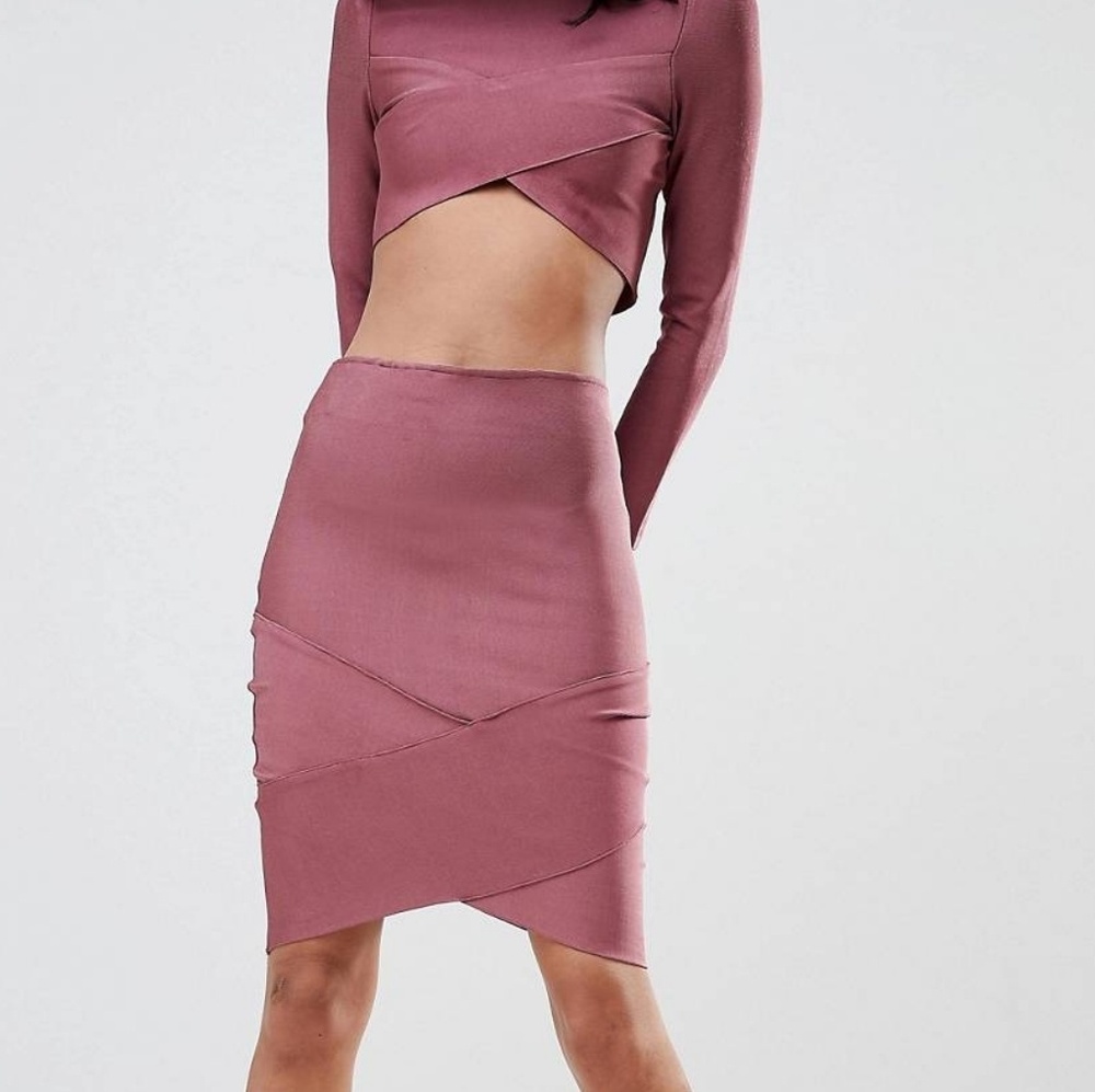 Love & Other Things Striped Bandage Skirt Plum